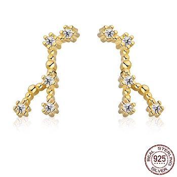 Cubic Zirconia Constellation Stud Earrings, Golden 925 Sterling Silver Earrings, Leo, 11.3x4.3mm