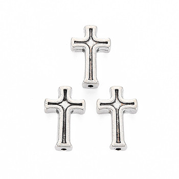 Tibetan Style Alloy Beads, Cross, Cadmium Free & Lead Free, Antique Silver, 16x10x3mm, Hole: 1.2mm, about 970pcs/1000g