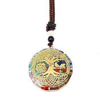 Resin & Natural & Synthetic Mixed Gemstone Pendant Necklaces, Tree of Life, 25.59 inch(65cm)