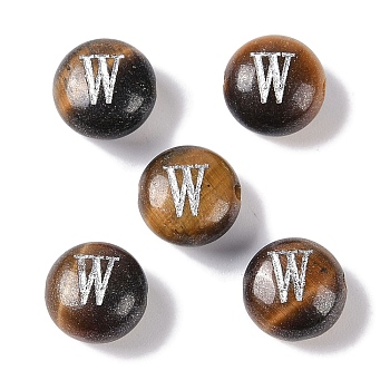 Natural Tiger Eye Beads, Rondelle with Letter, Letter W, 8.5~9x5~5.5mm, Hole: 1.2mm