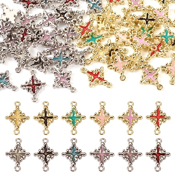 Pandahall 48Pcs 12 Styles Rack Plating Alloy Enamel Connector Charms, Platinum & Light Gold, Religion Cross Links, Mixed Color, 21x15x2.5mm, Hole: 1.6mm, 4pcs/style
