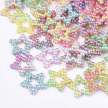 Rainbow ABS Plastic Imitation Pearl Linking Rings, Gradient Mermaid Pearl, Star, Mixed Color, 11.5x12x2mm, Inner Measure: 3x3mm, about 1000pcs/bag