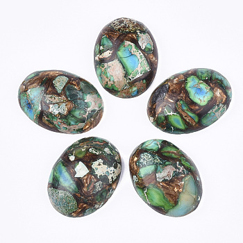 Assembled Synthetic Imperial Jasper and Bronzite  Cabochons, Dyed, Oval, Medium Sea Green, 25~25.5x18~18.5x7~7.5mm