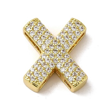 Brass Beads, with Clear Cubic Zirconia, Letter X, 20x17x5.5mm, Hole: 4.5x2.5mm