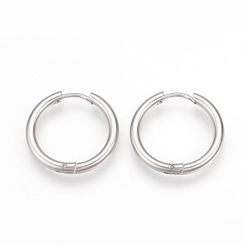 201 Stainless Steel Hoop Earrings, with 304 Stainless Steel Pins, Ring, Stainless Steel Color, 15x2.5mm, Pin: 0.8mm