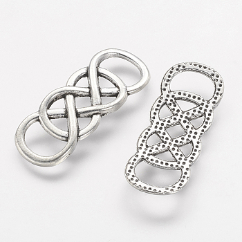 Tibetan Style Alloy Links connectors, Cadmium Free & Nickel Free & Lead Free, Antique Silver, 32x12.5x2mm, Hole: 9x5mm