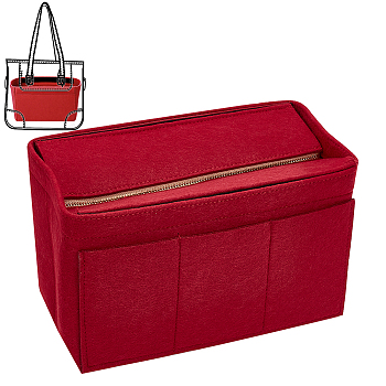 Wool Felt Bag Organizer Inserts, with Nylon and Alloy Zipper, Handbag & Tote Shaper Bag Accessories, Rectangle, Dark Red, 26x16.5x14.1cm, Fold: 28x23x3cm