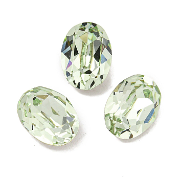 Glass Rhinestone Cabochons, Flat Back & Back Plated, Faceted, Oval, Chrysolite, 8x6x4mm