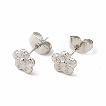 304 Stainless Steel Flower Stud Earrings for Women, Stainless Steel Color, 7x7mm, Pin: 0.7mm