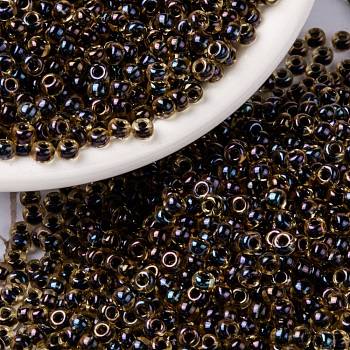 MIYUKI Round Rocailles Beads, Japanese Seed Beads, 8/0, (RR380) Lined Steel Blue Luster, 3mm, Hole: 1.1mm, about 422~455pcs/10g