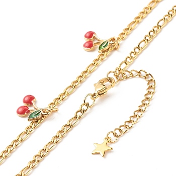 Dainty Cherry Alloy Enamel Pendant Necklace for Teen Girl Women, Golden, Red, 17.91 inch(45.5cm)