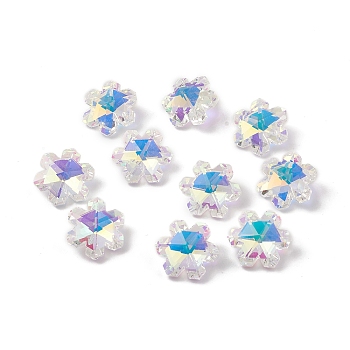 Electroplate Transparent Glass Pendants, Back Plated, Faceted, Snowflake Charms, Clear, 20x17.5x9mm, Hole: 1.2~1.4mm
