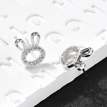 Rabbit Head Brass Micro Pave Cubic Zirconia Ear Studs, Long-Lasting Plated, Lead Free & Cadmium Free, Rack Plating, Platinum, 12x9.5mm