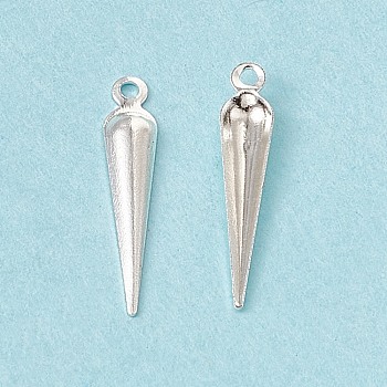 Brass Pendant, Cadmium Free & Lead Free, Cone Charm, 925 Sterling Silver Plated, 15x3x1mm, Hole: 1mm