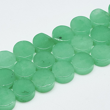 Natural White Jade Beads Strands, Dyed, Flat Round, Green, 10~10.5x5mm, Hole: 1mm, about 40pcs/strand, 16.3 inch