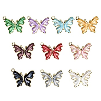 10Pcs Rack Plating Alloy Enamel Pendants, Cadmium Free & Lead Free, Light Gold, Butterfly, Mixed Color, 19x23.5x4mm, Hole: 1.6mm