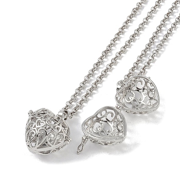 Brass Rhinestone Pendant Necklaces, Iron Rolo Chains, Heart, Platinum, 32.09 inch(81.5cm), Pendant: 28x29.5mm