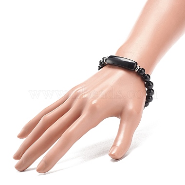 Natural Obsidian Beaded Stretch Bracelet(BJEW-JB08879-02)-3