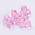 Transparent Acrylic Beads, Faceted, Cube, Pink, 10x10x8mm, Hole: 1.5mm(X-TACR-Q259-10mm-V03)