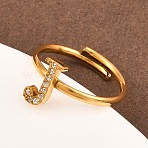 304 Stainless Steel Micro Pave Cubic Zirconia Cuff Open Rings, Letter, Ion Plating(IP), Real 18K Gold Plated, Letter J, 1.5mm, Inner Diameter: 15.6mm(RJEW-D336-01G-03)