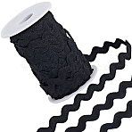 Polyester Wavy Fringe Trim, Wave Bending Lace Ribbon, for Clothes Sewing and Art Craft Decoration, Black, 1/4 inch(8mm), about 25 yards(OCOR-GF0003-44B-01)