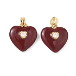 Valentine's Day Brass Micro Pave Clear Cubic Zirconia Pendants, with Red Enamel, Heart Charms, Real 18K Gold Plated, 17.5x16x6mm, Hole: 4.5x2.5mm(KK-C172-25G)