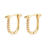 Brass Micro Pave Clear Cubic Zirconia Hoop Earrings, Rivet, Real 18K Gold Plated, 15x17x3mm(EJEW-N063-01G)