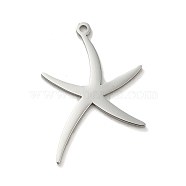 304 Stainless Steel Pendants, Laser Cut, Starfish Charm, Stainless Steel Color, 29x20x1mm, Hole: 1.5mm(STAS-O005-02P)