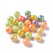 UV Plating Rainbow Iridescent Drawbench Acrylic Beads, Round, Gold, 12x11~11.5mm, Hole: 2mm(OACR-E009-10B)