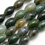 Natural Oval Moss Agate Beads Strands, 12x8mm, Hole: 1mm, about 32pcs/strand, 16.1 inch(G-P063-01)