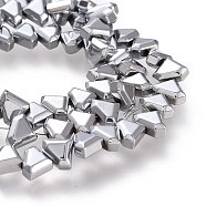 Electroplate Non-Magnetic Synthetic Hematite Beads Strands, Triangle, Faceted, Platinum Plated, 6x8x3.5mm, Hole: 1mm, about 70~73pcs/strand, 15.35 inch(39cm)(G-M359-01C)
