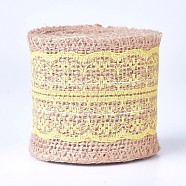 Burlap Ribbon, Hessian Ribbon, Jute Ribbon, with Lace, for Jewelry Making, Yellow, 2-1/8 inches(55mm), about 2m/roll(OCOR-WH0006-01D)