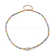 Natural Pearl & Seed Beaded Necklace, with 304 Stainless Steel Clasps, Colorful, 15.55 inch(39.5cm)(NJEW-JN04649-02)