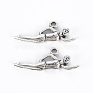 Tibetan Style Alloy Pendants, Cadmium Free & Lead Free, Swimmer, Antique Silver, 11x30x4mm, Hole: 1.6mm, about 600pcs/1000g(TIBEP-N008-071AS-RS)