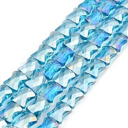 AB Color Plated Transparent Glass Beads Strands, Faceted Bamboo Stick, Deep Sky Blue, 10.5~11x8x5mm, Hole: 1mm, about 59~60pcs/strand, 24.41~24.80''(62~63cm)(EGLA-P051-06A-A10)