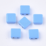 Spray Painted Alloy Multi-Strand Links, For Tile Elastic Bracelets Making, Square, Cornflower Blue, 8x8x4mm, Hole: 1.2mm(PALLOY-T068-08-49)