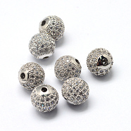 Rack Plating Brass Cubic Zirconia Beads, Long-Lasting Plated, Round, Platinum, 6x6mm, Hole: 1.5mm(X-ZIRC-S001-6mm-A03)