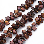Natural Keshi Pearl Beads Strands, Cultured Freshwater Pearl, Dyed, Square, Sienna, 11~21x9~13x3~5mm, Hole: 0.5mm, about 64~96pcs/strand, 16.14 inch(41cm)(PEAR-S021-075D-03)