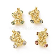 Brass Micro Pave Cubic Zirconia Pendants, 3D Origami Bear Charm, Golden, Mixed Color, 32x18x10mm, Hole: 5x4mm(KK-E074-01G)