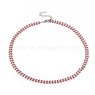 Enamel Wheat Link Chain Necklace, 304 Stainless Steel Jewelry for Women, Stainless Steel Color, Dark Red, 16.5 inch(41.8cm)(NJEW-P220-02P-04)