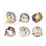 5Pcs 5 Styles Bling Bling PET Waterproof Musical Cat Decorative Stickers, Self-adhesive  Decals, for DIY Scrapbooking, Gold, Packing: 117x95mm, 1pc/style(PW-WG55458-06)