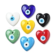 Handmade Evil Eye Lampwork Pendants, Heart Charms, Mixed Color, 34.5~35x35~35.5x6.5~8mm, Hole: 3mm(LAMP-F035-11)