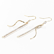 Brass Micro Pave Clear Cubic Zirconia Earring Hooks, Ear Wire, Nickel Free, Real 18K Gold Plated, 67mm, Hole: 2mm, 21 Gauge, Pin: 0.7mm(KK-S356-136G-NF)