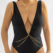 Brass Layered Body Chains, Bikini Tassel Body Chain Jewelry, Golden, Flat Round, 400mm(WG46576-01)