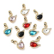 Golden Rack Plating Alloy Rhinestone Pendants, with Glass, Nickel Free, Swan Charm, Mixed Color, 22x13x5mm, Hole: 2mm(PALLOY-F308-16G)