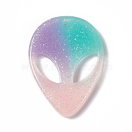Resin Pendants, Alien Face Charms with Glitter Powder, Plum, 39x29x3.5mm, Hole: 2.3mm(RESI-C029-02B)