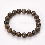Natural Black Wood Lace Stone Beaded Stretch Bracelets, Round, 2-1/8 inch(55mm), Bead: 10mm(BJEW-Q692-25-10mm)
