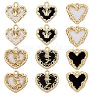 12Pcs 6 Styles Opaque Resin Pendants, with Light Gold Tone Alloy Cubic Zirconia Findings, Heart Charm, Mixed Shapes, Mixed Color, 18~19.5x18~20x3~4mm, Hole: 1.8~4mm, 2pcs/style(FIND-SZ0002-93)