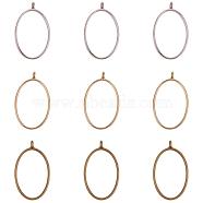 Olycraft Rack Plating Alloy Open Back Bezel Pendants, For DIY UV Resin, Epoxy Resin, Pressed Flower Jewelry, Oval, Mixed Color, 39x23.8x3.5mm, Hole: 2.8mm(PALLOY-OC0001-11)