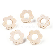 Ash Wood Stud Earring Findings, with 304 Stainless Steel Pin, Flower, 18x16.5mm, Hole: 1.8mm, Pin: 0.7mm(EJEW-N017-011W)